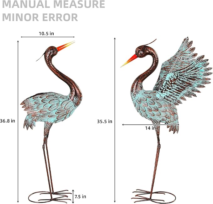 Ultym Extra-Large Metal Blue Heron Garden Statue, Handcrafted 36.8" Crane Decor Sculptures with Stable U-Ground Stakes, Backyard Decoration, Metal Garden Bird Animal Yard Art, Lawn Ornament Decor