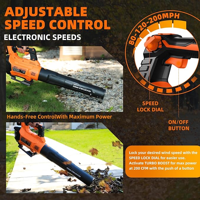 Decerk 21V Leaf Blower Cordless, Electric Snow Blowers with 2X 4.0Ah Battery, Lightweight Blower with Turbo Button, Variable Speed Dial, and Cruise Control for Sidewalks, Garages, Yards & Patios