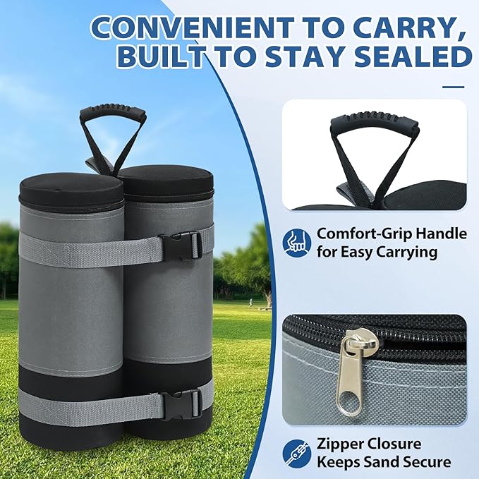 EAGLE PEAK Extra Large Weight Bags for Canopy Tent 180 lbs Leg Weights Heavy Duty Sandbags for Pop Up Canopy Gazebos Beach Tent Umbrella Greenhouse Set of 4, Gray