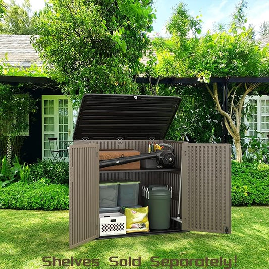 ADDOK 26 Cu.ft Outdoor Storage Shed Multi-Function, Lockable Horizontal Storage Unit Weather Resistance, Thick HDPE Resin Storage Cabinet for Backyards, Patio, Garden(Brown)