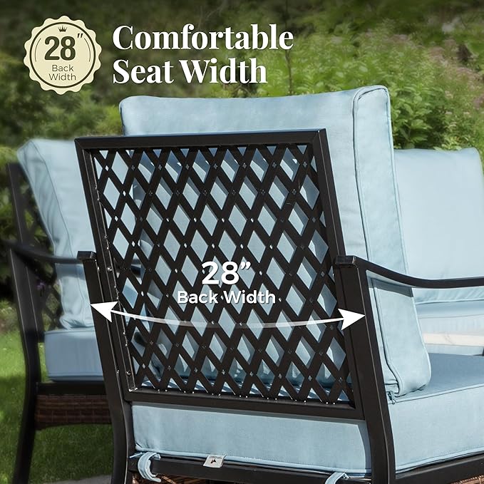 Patio Furniture Set with Coffee Table, Outdoor Conversation Set with 2 x Swivel Chairs, 1 x 3-Seat Sofa for Lawn Garden Backyard, Blue