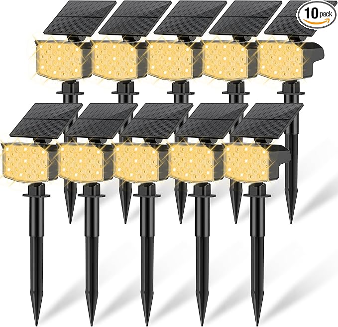NACINIC Solar Spot Lights Outdoor Waterproof Adjustable Solar Powered Landscape Lights for Yard 3 Long Time Lighting Modes Spotlights for Pathway Garden Outside Wall Pool Porch- 10 Pack, Warm White