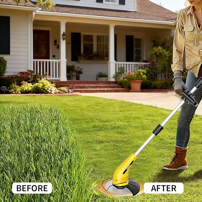 Aokia Electric Weed Wacker Cordless, 12V Battery Powered Weed Eater Cordless with Adjustable Pole (65inch), Lightweight Grass Trimmer Mower/Cutter/Edger with 2 Types Blade for Garden and Yard Lawn