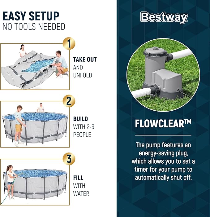 Bestway Steel Pro MAX 18 Foot x 48 Inch Round Metal Frame Above Ground Outdoor Swimming Pool Set with 1,000 Filter Pump, Ladder, and Cover