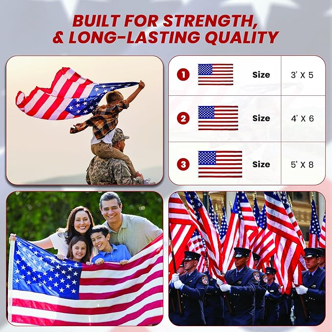 Premium American Flag - 5' x 8'– Hand-Stitched Detail & Embroidered Stars | US Sourced Materials | Built with Pride in the US
