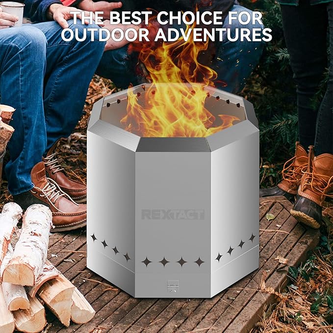 Smokeless Fire Pit 21 Inch, Outdoor Fire Pit for Patio, Portable Stainless Steel Camping Fire Bowl with Adjustable Airflow, Dual-Layer, Removable Ash Pan, Carry Bag Included