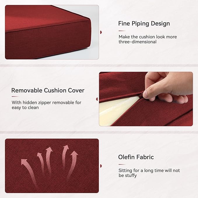 6" Thick Outdoor Cushions 22x24x6, 1-Set Deep Seat Patio Cushions with Removable Cover, Waterproof & Fade Resistant Replacement for Wicker Chair, Loveseat, Sofa - Red