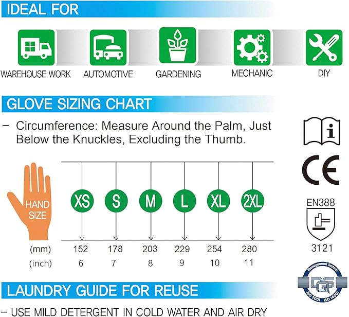 GYC Gloves, Sanitized, DIY Gardening, Super Slim Water-based PU ECO Micro Finish Safety Work Gloves - 10 Pairs Pack - Comfortable Grip, Anti-Slip (3285SPZ / SIZE 11 - XX-Large)