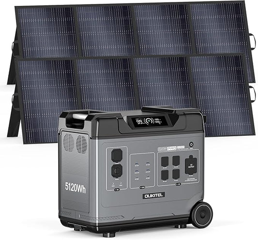 OUKITEL 5120W Power Station BP5000 Pro Max with 2x400W Solar Panels, 120/240V 5000W(Surge 9000W) AC Output Solar Generator for Home Battery Backup, 3200W Fast Charging, Expandable to 20kWh