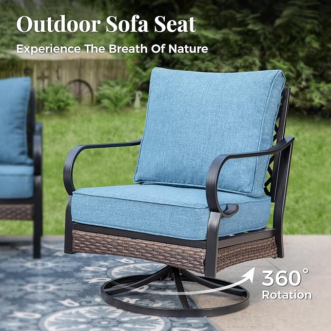 Patio Furniture Set with Coffee Table, Outdoor Conversation Set with 2 x Swivel Chairs, 1 x 2-Seat Sofa, 1 x 3-Seat Sofa for Lawn Garden Backyard, Navy Blue