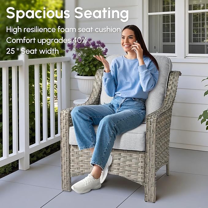 4 Pieces Patio Outdoor Furniture Set,All Weather Wicker Rattan Patio Seating Sofa and Chair Set w/ 3-Seater Sofa and Glowing Coffee Table,Outdoor Conversation Sets for Deck Yard Garden,Grey