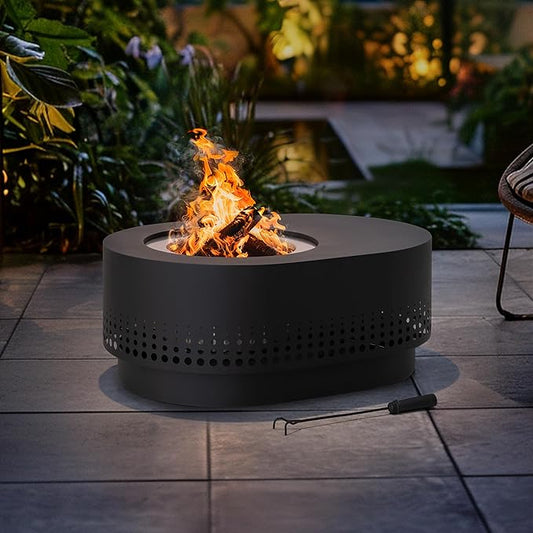 SUNJOY 38 in Smokeless Fire Pit with Table Top, Removable Ash Pan, Outdoor Portable Wood Burning Fireplace with PVC Cover and Fire Poker,Ideal for Camping, Bonfire, and Backyard, Black