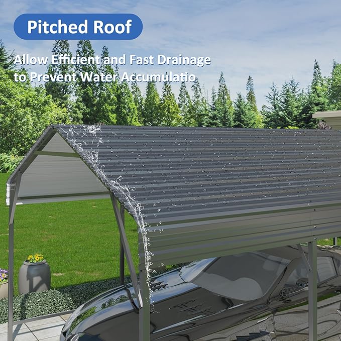 12x20FT Metal Carport, Carports with Reinforced Frame and Enhanced Base, Heavy Duty Carport Canopy for Car, Boats, Tractors, Trucks or Party, Dark Gray