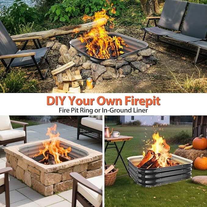 Fire Pit Ring,23in Heavy Duty Square Firepit for Outside,11'' Tall Galvanized Steel Bonfire Pits,Wood Burning Outdoor Fireplaces,Portable for Backyard,Camping,Patio,Beach