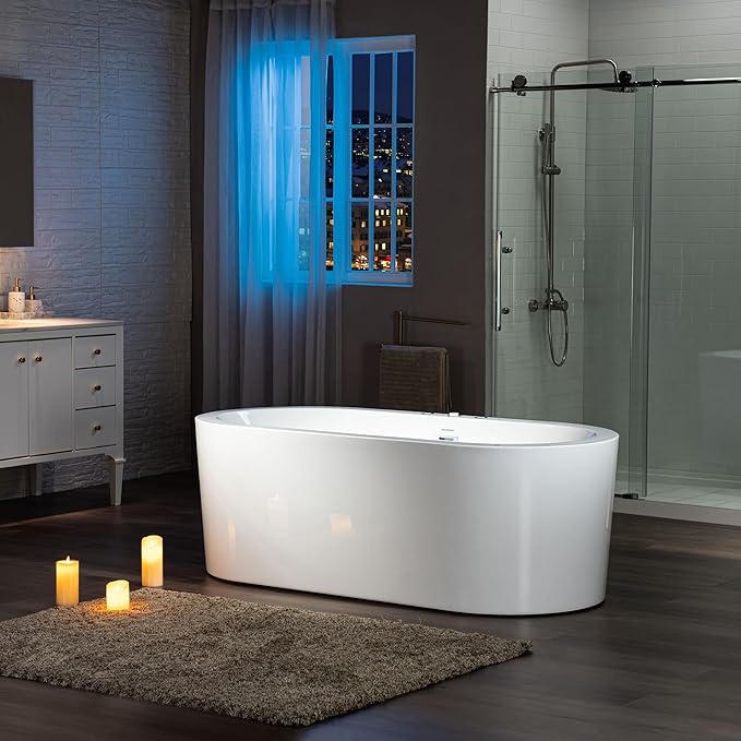 WOODBRIDGE 66-1/2" x 31-7/8" Whirlpool Water Jetted and Air Bubble Freestanding Heated Soaking Combination Bathtub,BJ-200
