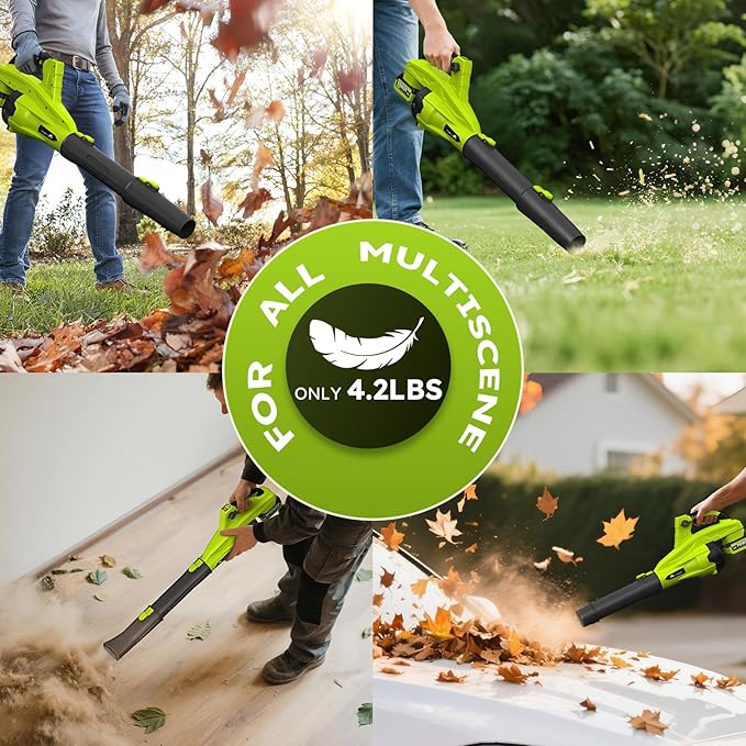 Leaf Blower Cordless with 2 * 4.0ah Battery and Fast Charger,KJBAO 21V Brushless Battery Powered Blower,Electric Blowers with 650CFM&170MPH&6 Speeds,Lightweight Blower for Lawn Care,Car, Yard, Patio