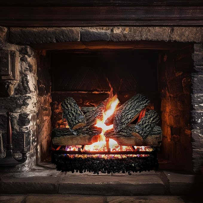 30" Premium Gas Logs - Match Light Kit Included - for Natural Gas Vented Fireplaces - Blazing Oak Design (Logs + Match Light Kit)