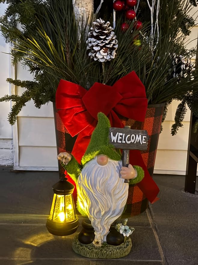Garden Gnomes Outdoor with LED Solar Light - 11’’ - Original Design - Funny Gnome Decorations, Ornaments - Home, Yard, Patio, Solar Lantern Garden Statues - Housewarming Gift, Birthday & Holiday Gifts