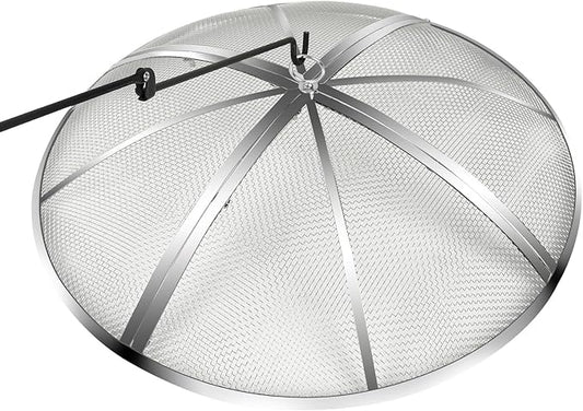 36 Inch Fire Pit Spark Screen,Stainless Steel Fire Pit Screen Cover with Handle&Poker,Outdoor Fire Pit Screen Cover Round Mesh Lid Heavy-Duty for Backyard/Beach/RV Camping