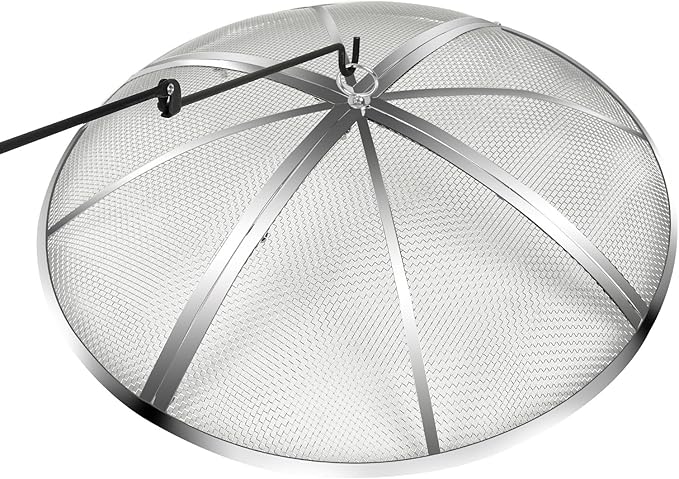 27 Inch Fire Pit Spark Screen,Stainless Steel Fire Pit Screen Cover with Handle&Poker,Outdoor Fire Pit Screen Cover Round Mesh Lid Heavy-Duty for Backyard/Beach/RV Camping
