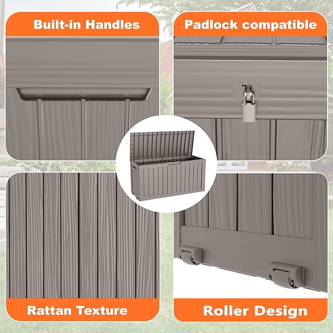 75 GallonOutdoor Storage Box,Resin Deck Boxes Waterproof, IndoorOutdoor Bin for Package Delivery, Patio Cushions, Gardening Tools, Lockable, UV Resistant