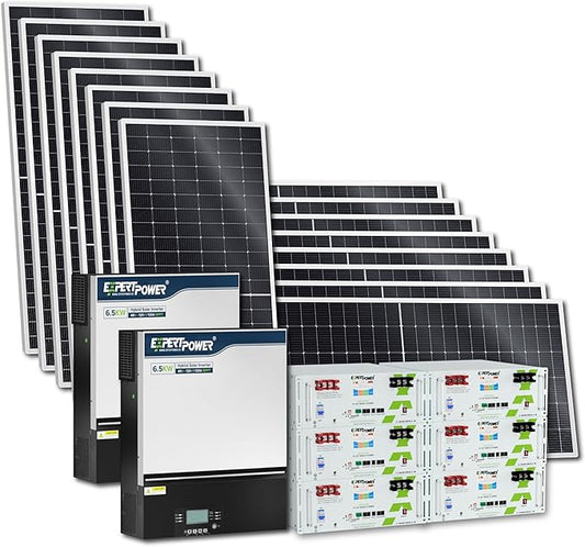 ExpertPower 30KWH 8640W 51.2V Solar System Kit | LiFePO4 51.2V 600Ah Batteries, 8640W Solar Panels, 13KW Hybrid Solar Inverters, 120A MPPT Controllers | Off Grid, Residential, Home, Cabin, Back Up