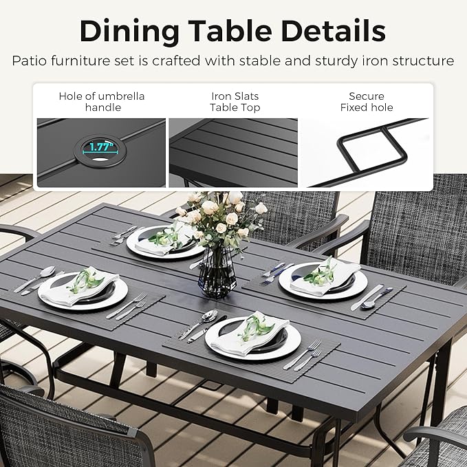 7-Piece Outdoor Dining Set, Patio Furniture Set with 2 Textilene Swivel Chairs & 4 Regular Chairs,Patio Dining Set with 1 Rectangular Table for Garden, Backyard, Poolside, Deck, Charcoal