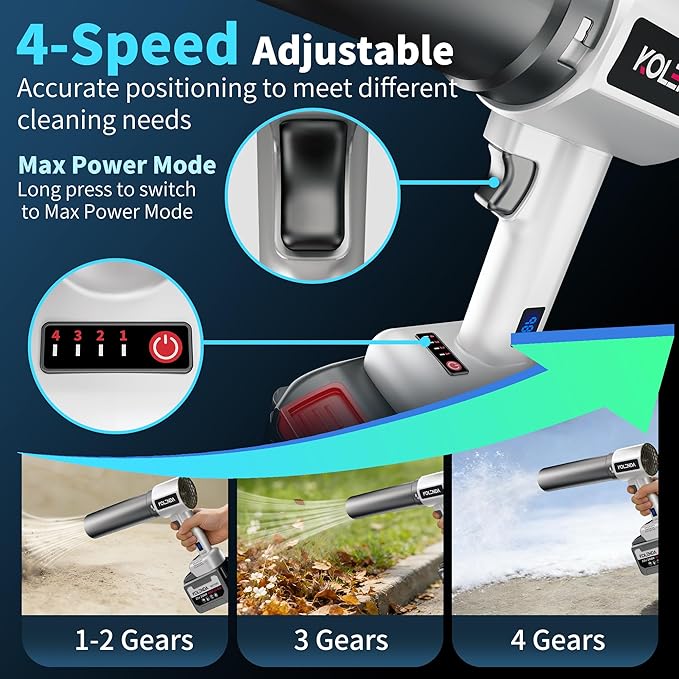 KOLENDA Handheld Cordless Lightweight Powerful Car Dryer Air Blower with 1800G & 335MPH Powerful, Air Duster Electric Leaf Blower Cleaning Dryer Turbo for Patio Cleaning, Lawn Care and Car Drying