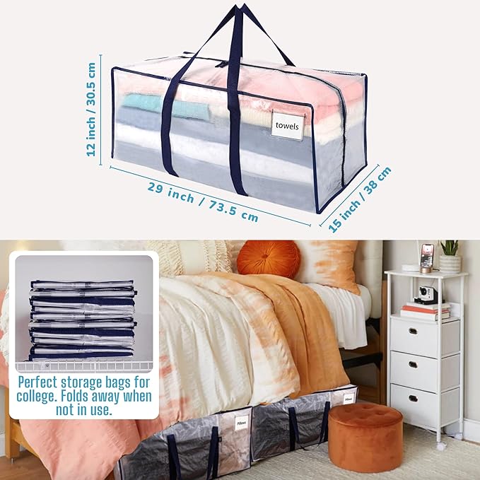 VENO 10 Pack Moving Bags, Christmas Storage Containers, Storage Bins with Lids, Reinforced Wraparound Handles, Packing Bags for Clothes, Bedding, Comforters (Clear, 10 Pack)