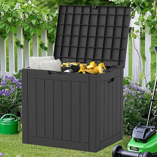 NUNU LAB 31 Gallon Outdoor Storage Box Waterproof, Outside Package Delivery Deck Boxes with Lockable Lid, Backyard Storage Bin For Garden Tools, Patio Cushions, Pool Accessories, Black