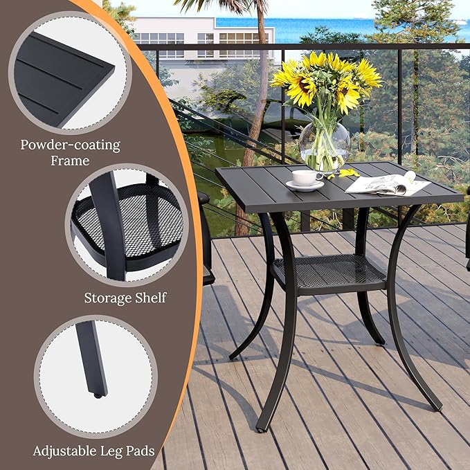 VICLLAX Small Square Outdoor Patio Table, All Weather Metal Outdoor Dining Table for Lawn Garden, 27.5"x 27.5" Patio Table for Outside, Black