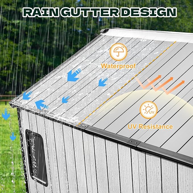 MELLCOM 8 x 8 FT Outdoor Storage Tool Shed with Floor, Resin Storage Shed with Windows and Lockable Door for Bike, Lawnmower, Pool Supply