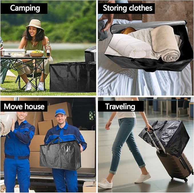 4 Pack Waterproof Moving Bags with Strong Zipper, Reinforced Handle