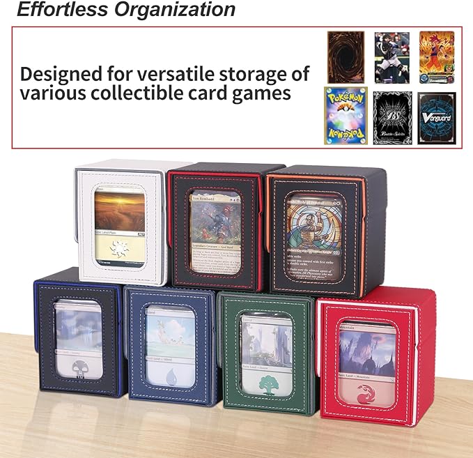 AFIING MTG Deck Box for Commander Display,Card Deck Box Fits 60+ Double Sleeved Cards or 100+single sleeved cards, Magic Commander TCG Card Storage Box with 2 Dividers,Dice Bag(Red/White)