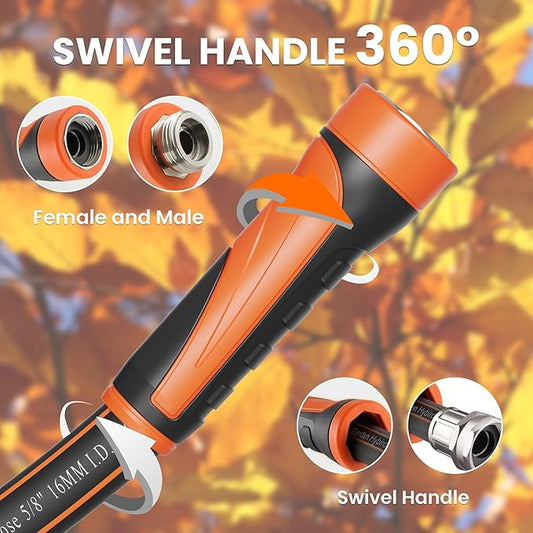 Giraffe Tools Garden Leader Hose 10ft x 5/8", Short Water Hose Heavy Duty, Flexible, Lightweight Hybrid Hose with Swivel Handle, Male to Female Fittings, Burst 600 PSI
