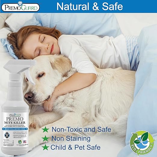 Premo Guard Natural Mite Spray – 16 oz Bottle – Plant Based Treatment for Dust, Spider, Carpet, Bird, Rat Mites – Safe for Families, Pet, Home, Bedding & Furniture When Used As Directed