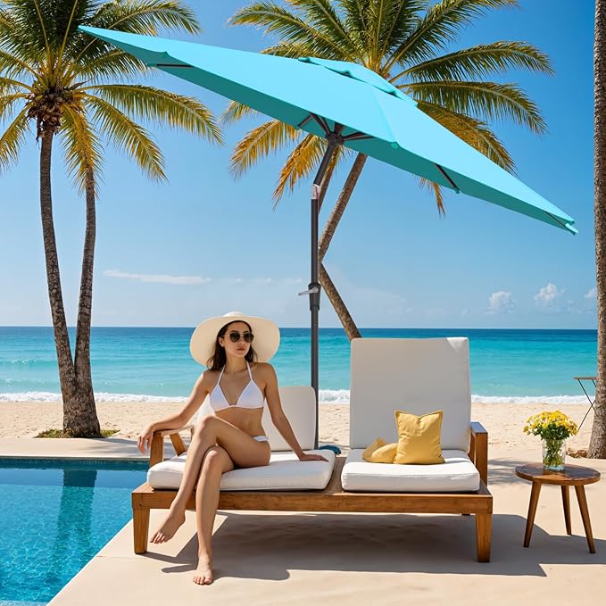 Outdoor Patio Umbrella, Table Umbrella with Push Button Tilt and Crank, 8 Ribs Market Umbrella