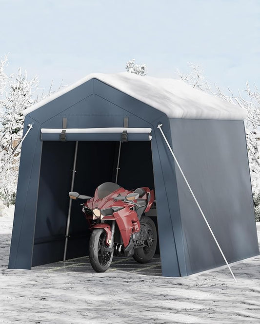 7 X 10 Ft Carport Portable Storage Shed Outdoor Tarp Sheds with Roll-Up Door, Bike Shed Storage Tent for Motorcycle, Garden Tools Gray
