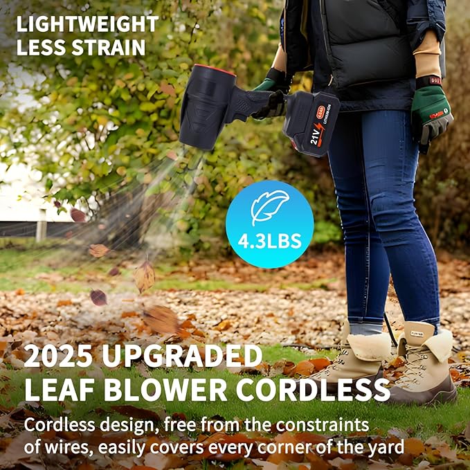 Leaf Blower Cordless, Powerful Handheld Electric Blower with 2×21V Batteries, Lightweight Leaf Blower for Lawn Care, Patio, Leaves, Snow & Dust Removal (Leaf Blower Cordless)