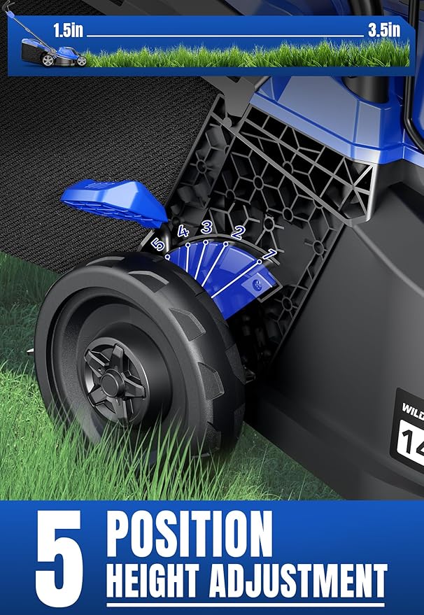 Wild Badger Power 40V 14″ Cordless Lawn Mower Brushless,2,368 sq ft/0.049 ac,1×4.0Ah Battery & Fast Charger, 5-Position Height,for Townhomes & Small Yards