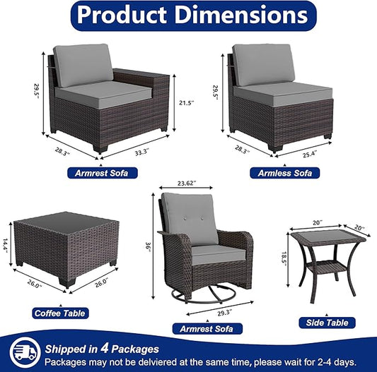 9 Pieces Patio Furniture Set with 2 Swivel Chairs Patio Furniture Outdoor Sectional Sofas Outdoor Patio Conversation Set - Grey