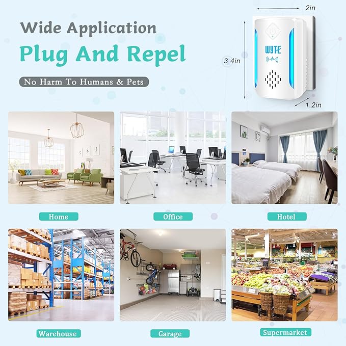 6 Packs Ultrasonic Pest & Insect Repeller, Upgraded Indoor Ultrasonic Repellent for Mosquitoes, Roaches, Flies, Mouse, Geckos, Spiders, Electronic Plug in Pest Control, 2 Mode Switching, White