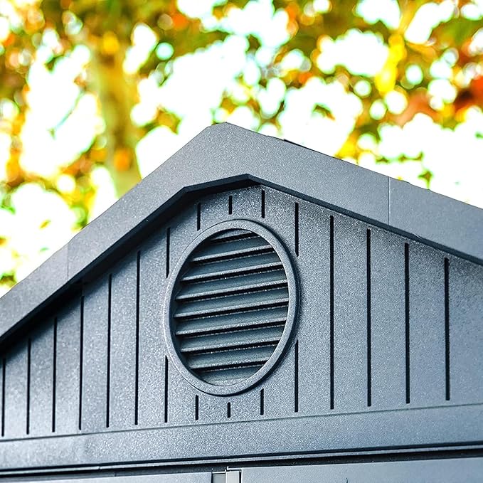 Keter Darwin 6 x 6 Foot Spacious Heavy Duty Outdoor Storage Shed for Organizing Garden Accessories and Tools with Double Doors and High Ceiling, Gray