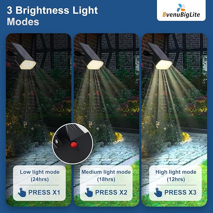 BvenuBigLite Waterproof Solar Lights Outdoor: IP65 Led Spot Light Decorations for Garden - 3 Lighting Modes Solar Powered for Yard - Dust to Dawn Uplighting Landscape Pathway Drive Patios 6PC Warm