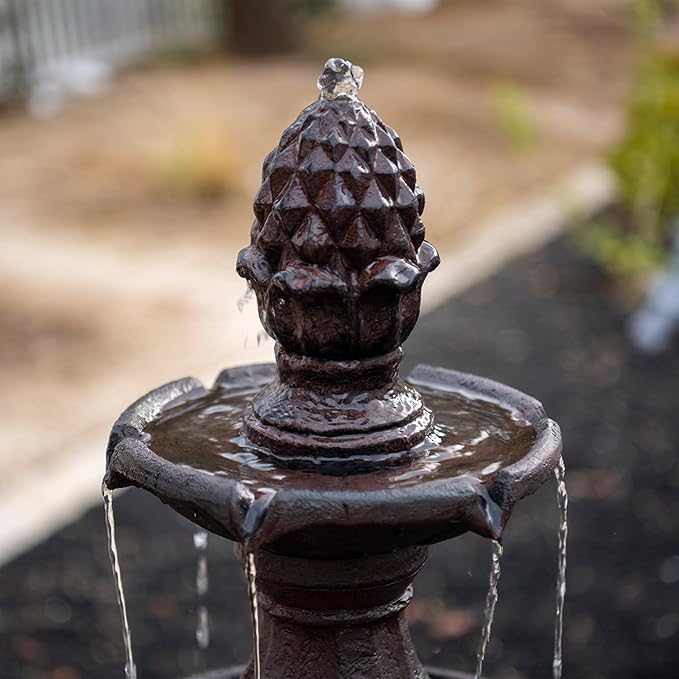XBrand Outdoor Water Fountain 51 inch 3-Tier Garden Fountain with Pump, Weather Resistant Resin Patio & Yard Waterfall Feature - Brown