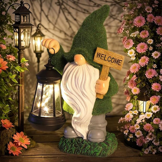halp·ssfm Garden Gnome Statue Solar Light Outdoor Decorations Figurine Welcome Sign with Lantern Sculpture Garden Decor Lawn Patio Yard Porch Outside Housewarming Gifts for Women Mother's Day Grandma