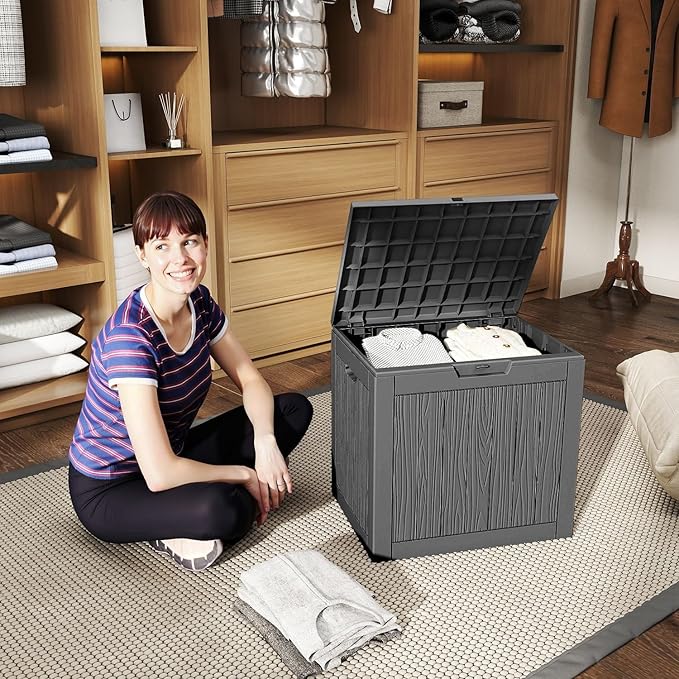 30 Gallon Outdoor Storage Box Waterproof,Outside Delivery Package Deck Box with Lockable Lid,Poolside Storage Bin for Garden Tools,Patio Cushion,Black