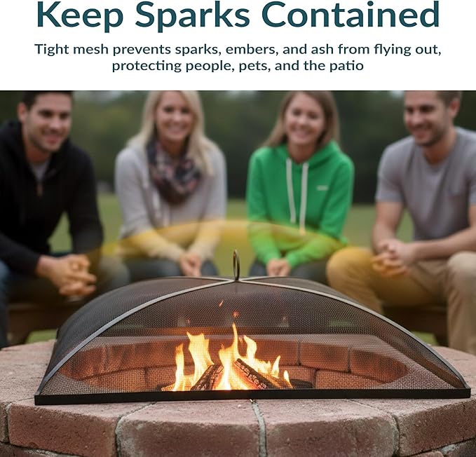 Sunnydaze Heavy-Duty Steel Mesh Fire Pit Spark Screen Cover - Outdoor Fire Pit Screen Cover - Square - Black - 30-Inch
