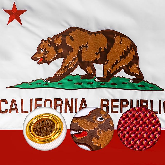 California State Flag | 3x5 Ft | Double ToughWeave Series Double Sided Embroidered Spun Polyester | Embroidered Design, Indoor/Outdoor, Brass Grommets, Heavy Duty, 3-ply
