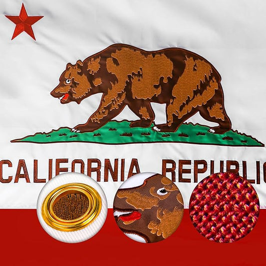 California State Flag | 3x5 Ft | Double ToughWeave Series Double Sided Embroidered Spun Polyester | Embroidered Design, Indoor/Outdoor, Brass Grommets, Heavy Duty, 3-ply